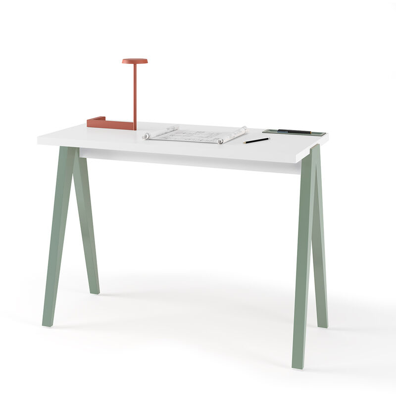 

Escritorio COLMAR blanco de melamina y patas de haya verde. - Verde