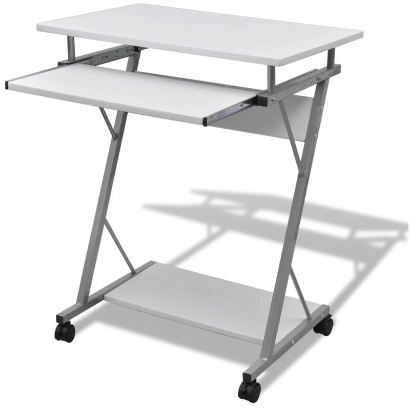 

Escritorio compacto de ordenador con bandeja de teclado blanco