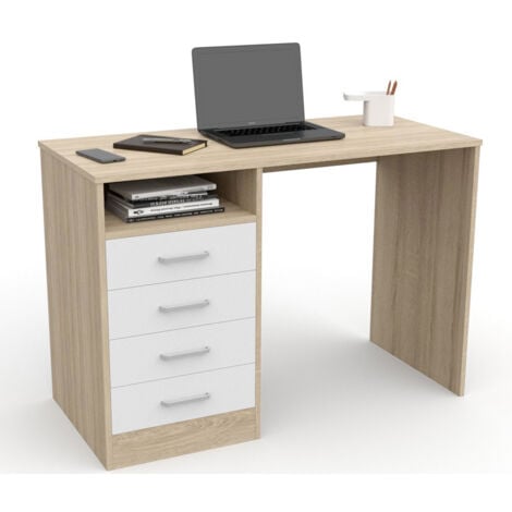 DORMIDAN Escritorio con 4 cajones - Roble/Blanco