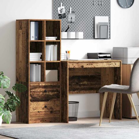 Escritorio con almacenamiento con cajón 2 pcs Madera Vieja