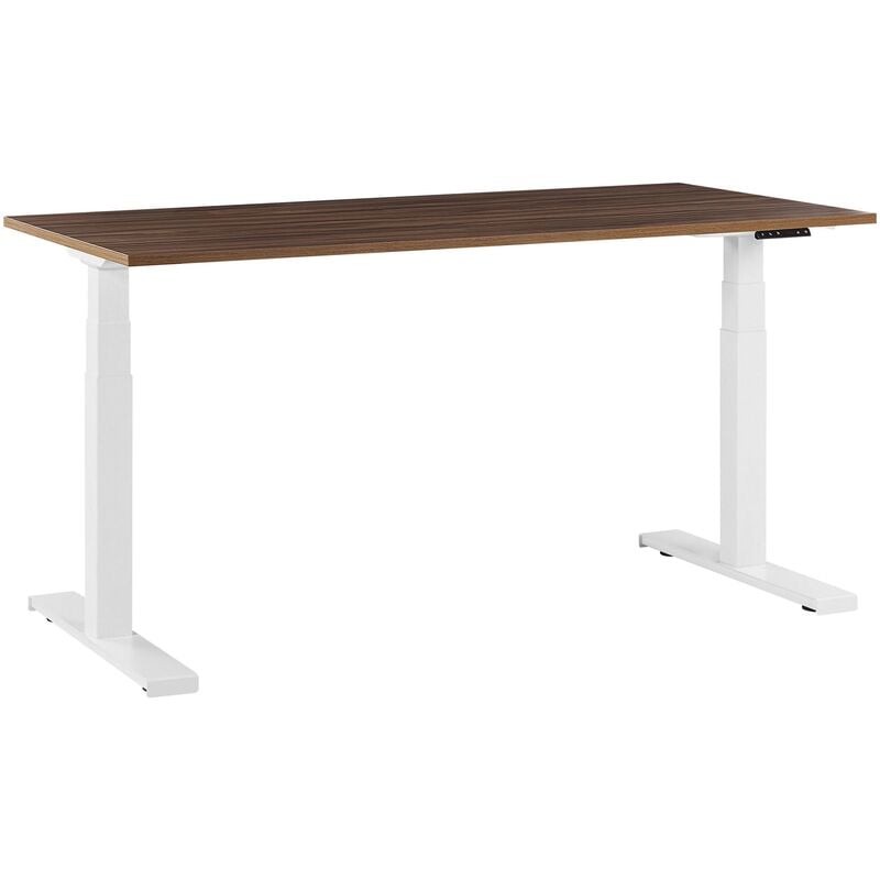 

Beliani - Escritorio con altura ajustable electrónicamente madera oscura-blanco 160x72 cm DESTIN II