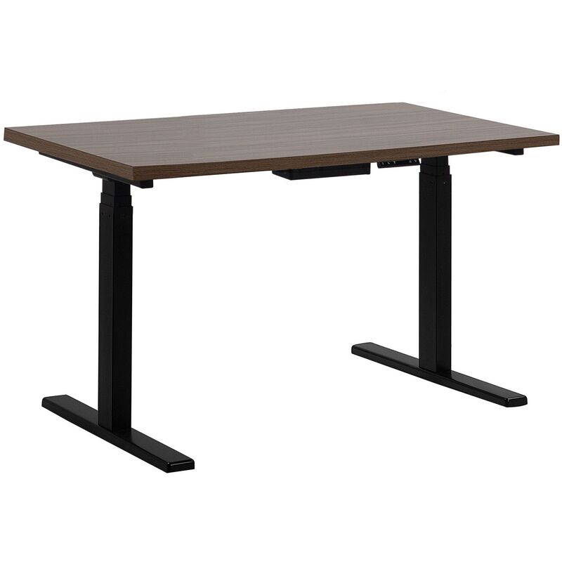 

Beliani - Escritorio con altura ajustable electrónicamente madera oscura-negro 130x72 cm DESTIN II