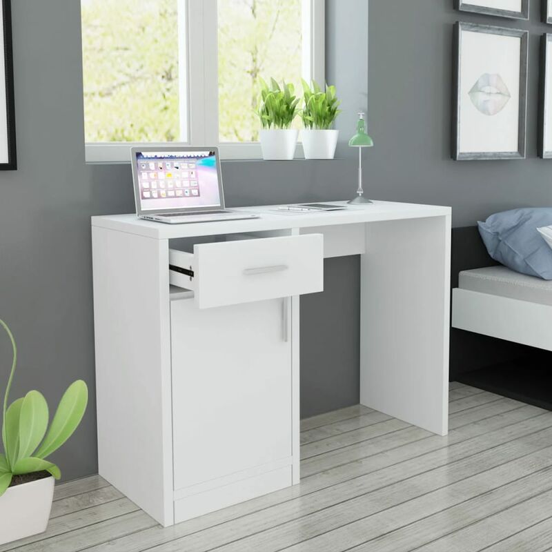 

Escritorio con cajón y armario blanco 100x40x73 cm - Blanco