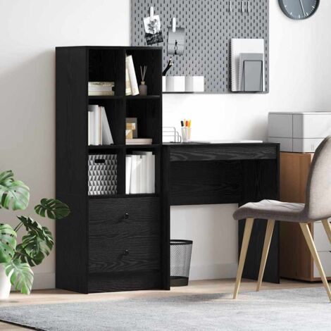 Escritorio con cajón con estante 2 pcs Roble Negro
