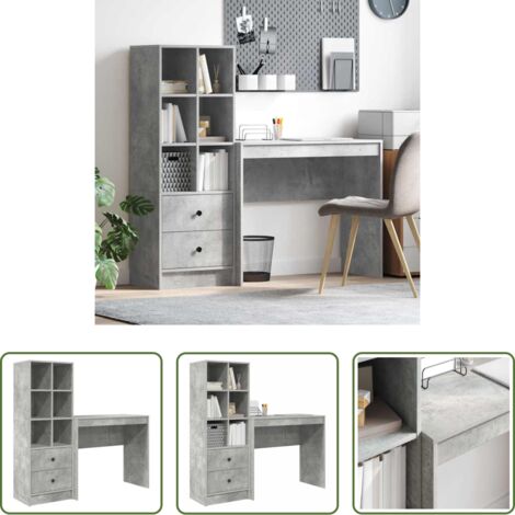 Escritorio con cajón -  Escritorio con cajón 2 pcs Gris Concreto