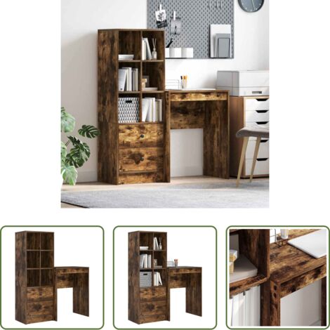 Escritorio con cajón -  Escritorio con cajón 2 pcs Roble ahumado