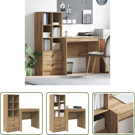 Escritorio con cajón -  Escritorio con cajón 2 pcs Roble artesanal