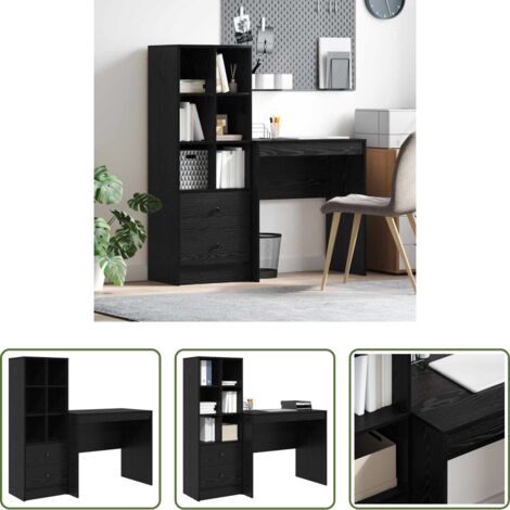 Escritorio con cajón -  Escritorio con cajón 2 pcs Roble Negro