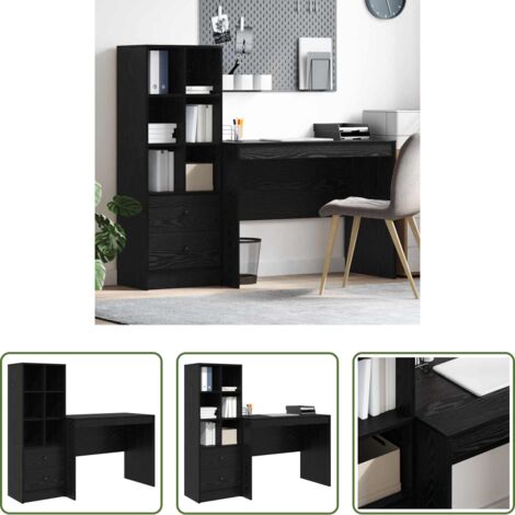 Escritorio con cajón -  Escritorio con cajón 2 pcs Roble Negro