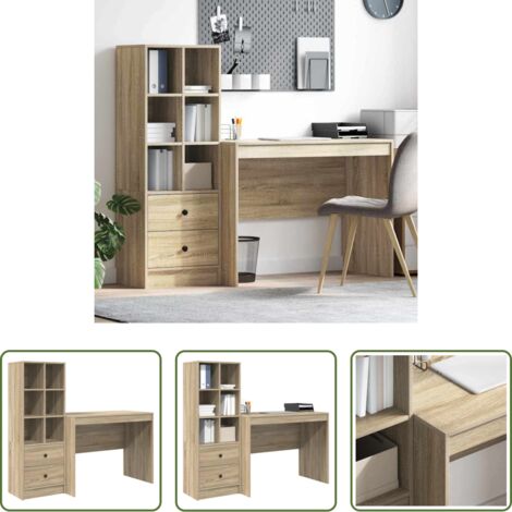 Escritorio con cajón -  Escritorio con cajón 2 pcs Roble Sonoma