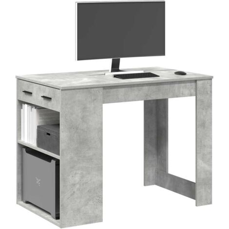 Escritorio con cajón estante madera contrachapada gris hormigón