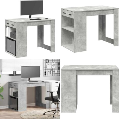 Escritorio con cajón estante madera contrachapada gris hormigón - Estante de madera contrachapada - Escritorio gris hormigón