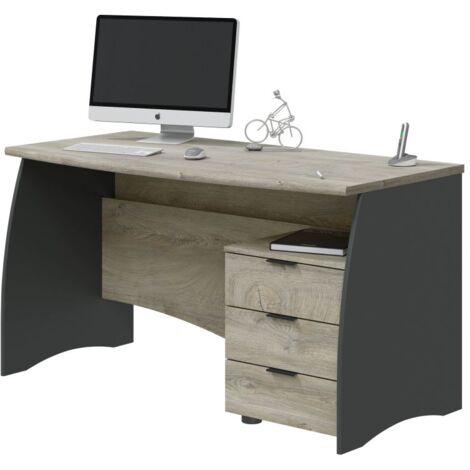 Escritorio con cajonera Estil oficina despacho estudio color roble y gris mesa ordenador mueble 74x136x67cm