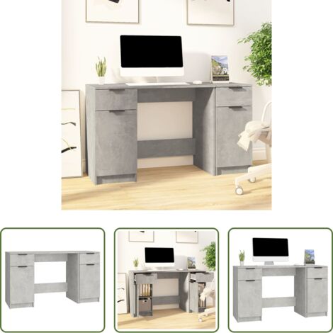 Escritorio con cajones -  Escritorio con armario lateral contrachapada gris hormigón
