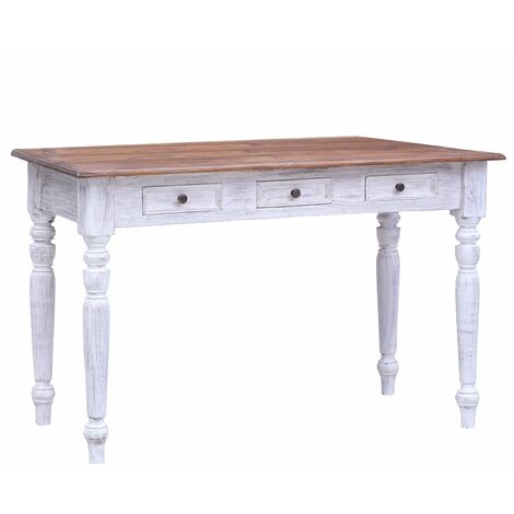 Escritorio con cajones madera maciza caoba blanco 117x57x75 cm vidaXL