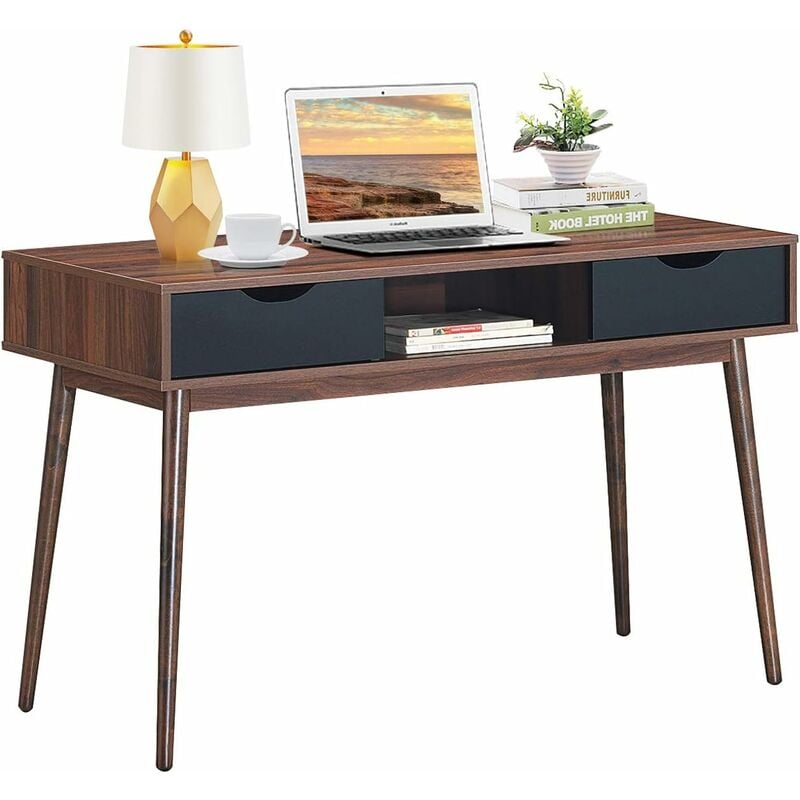 

Costway - Escritorio con Compartimento Abierto y 2 Cajones Mesa de Madera para Ordenador Mesa de Trabajo para Oficina Salón Estudio