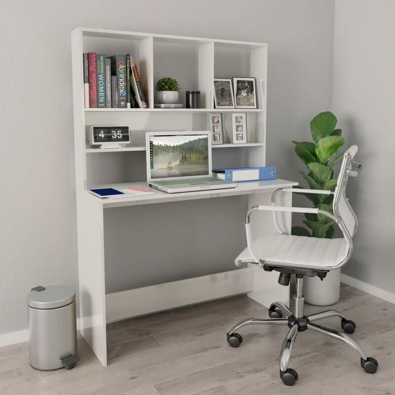 

Escritorio con estantes aglomerado blanco brillo 110x45x157 cm