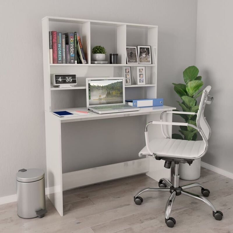 

Escritorio con estantes aglomerado blanco brillo 110x45x157 cm - Blanco