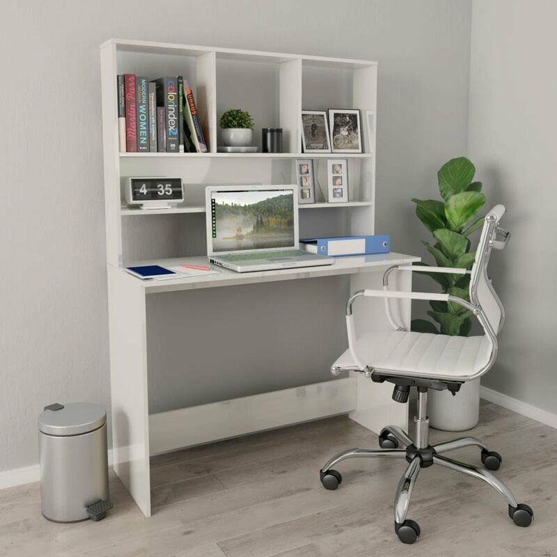 

Escritorio con estantes aglomerado blanco brillo 110x45x157 cm