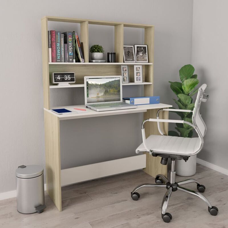 

Escritorio con estantes aglomerado blanco y Sonoma 110x45x157cm