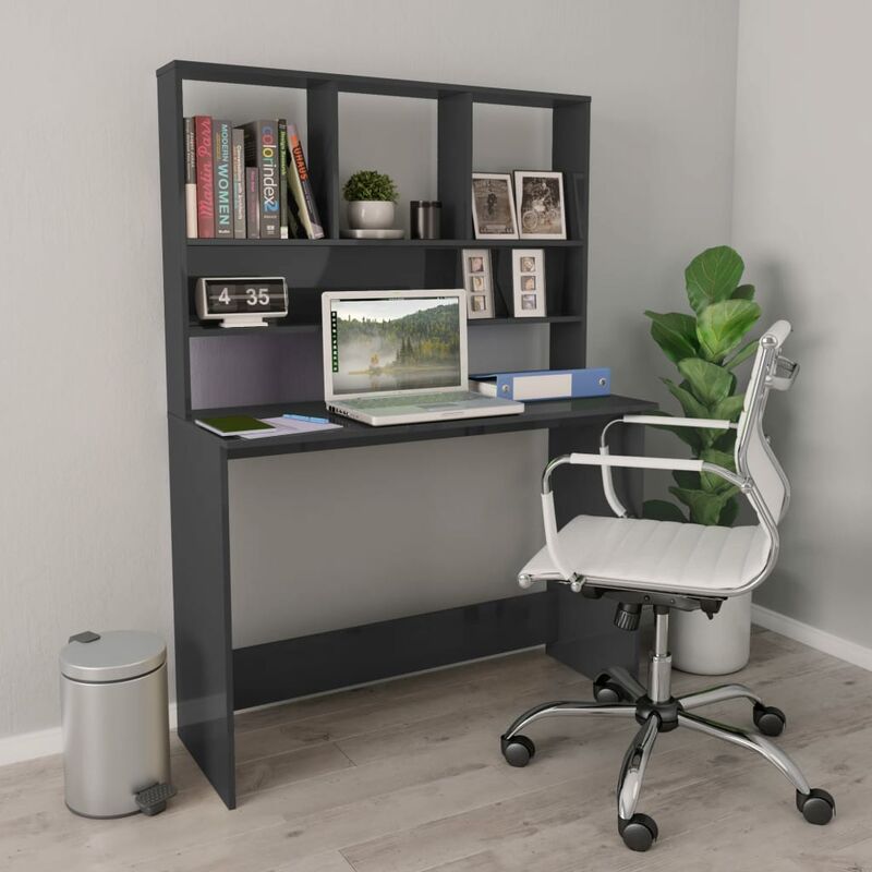 

Escritorio con estantes aglomerado gris brillante 110x45x157 cm - Gris