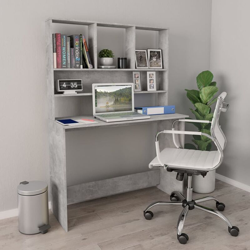 

Escritorio con estantes aglomerado gris hormigón 110x45x157 cm - Gris