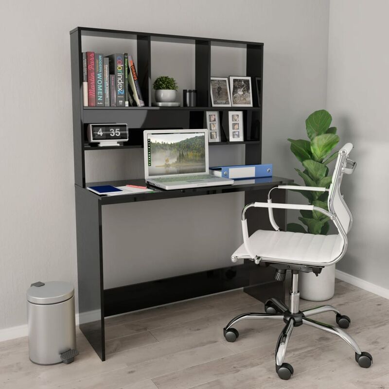 

Escritorio con estantes aglomerado negro brillo 110x45x157 cm - Negro