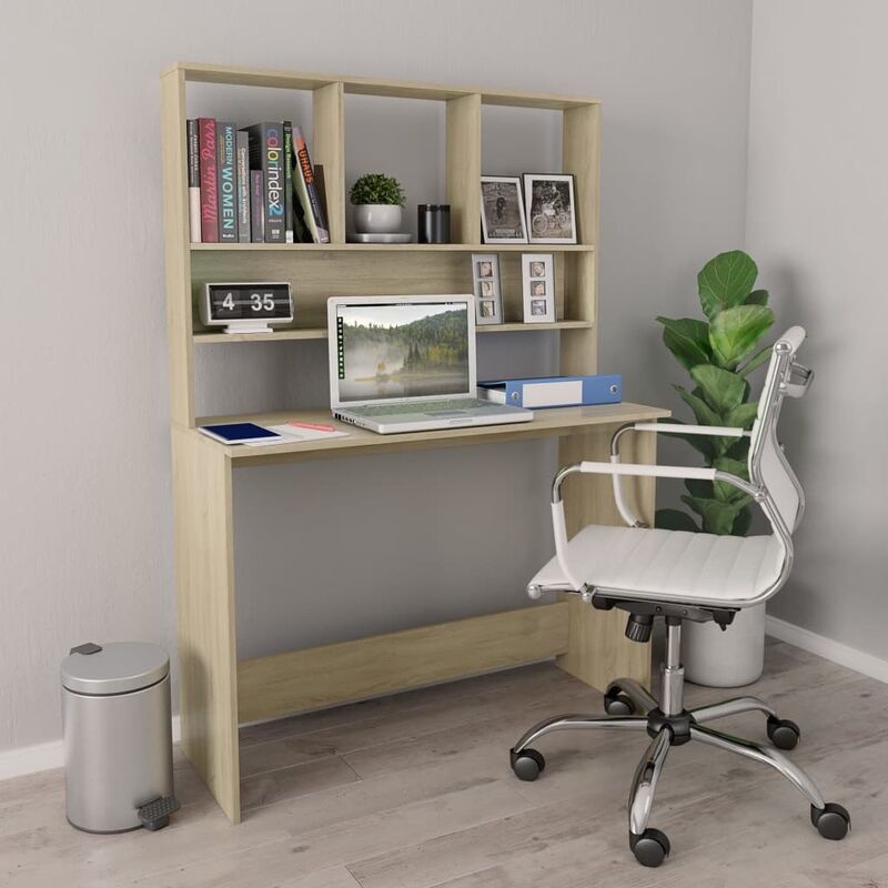 

Escritorio con estantes aglomerado roble Sonoma 110x45x157 cm