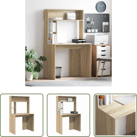 Escritorio con estantes -  Escritorio Roble Sonoma 91 x 50 x 149 cm Madera de ingeniería