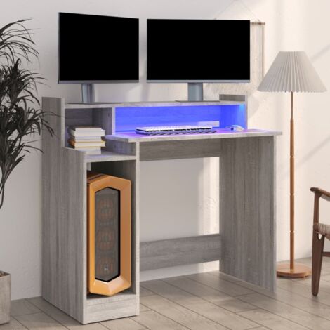 Escritorio con LED madera contrachapada gris  97x45x90 cm