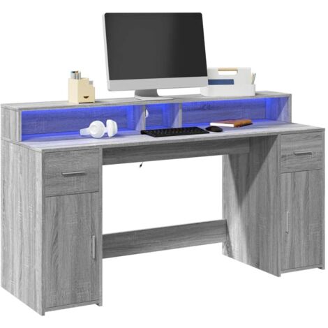 Escritorio con LED madera ingeniería gris  160x55x91 cm