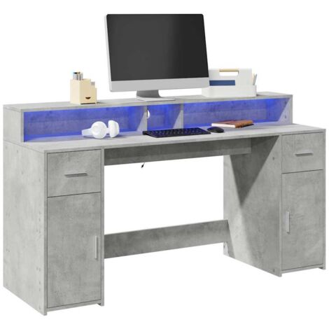 Escritorio con LED madera ingeniería gris hormigón 160x55x91 cm