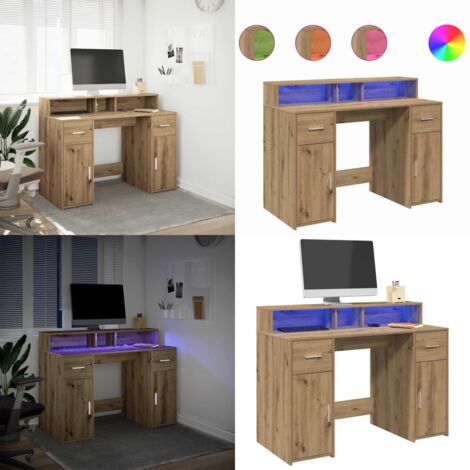 Escritorio con LED madera ingeniería roble artisian 120x55x91cm - Madera de ingeniería - Almacenamiento organizado