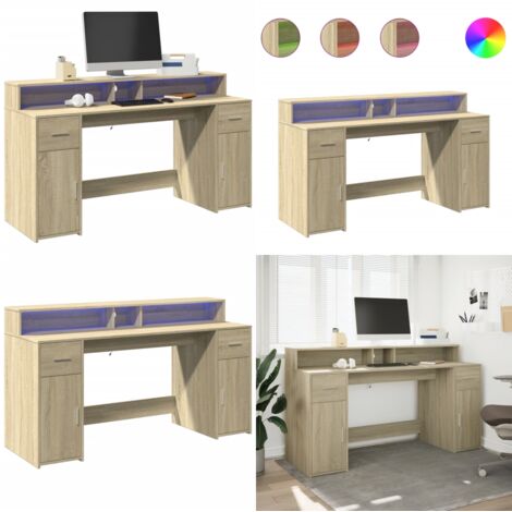 Escritorio con LED madera ingeniería roble Sonoma 160x55x91 cm - Madera de ingeniería - Escritorio con iluminación RGB