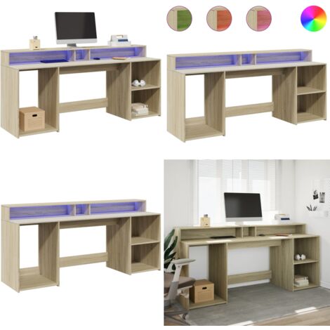 Escritorio con LED madera ingeniería roble Sonoma 200x55x91 cm - Madera de ingeniería - Escritorio con iluminación rgb