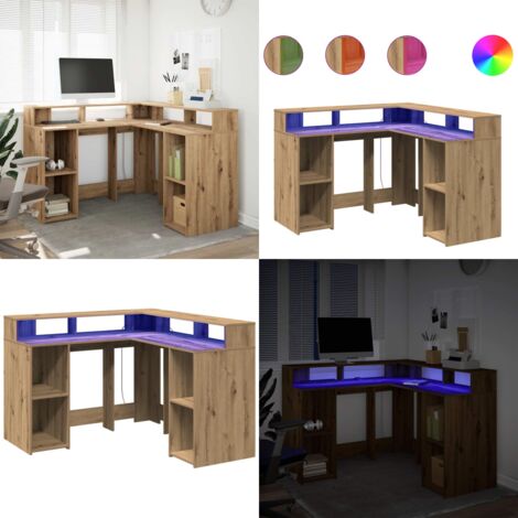 Escritorio con luz LED madera ingeniería artisian 130x130x91 cm - Madera de ingeniería - Almacenamiento organizado
