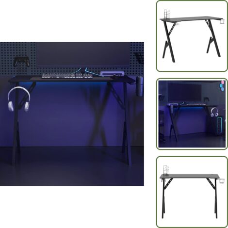 Escritorio con patas en forma de Y - vidaXL Escritorio gaming con patas en forma de Y negro 110x60x75 cm - Escritorio con soporte para auriculares