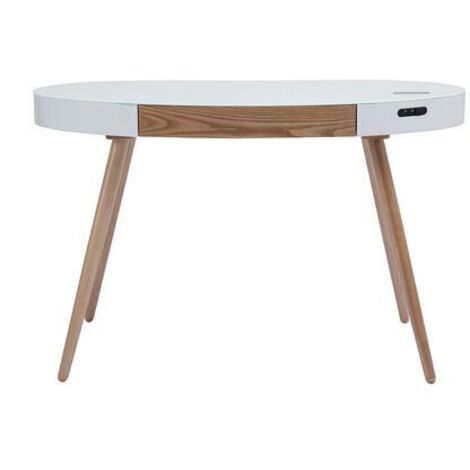 Escritorio conectado multimedia vidrio blanco y madera clara L120 cm HANDY