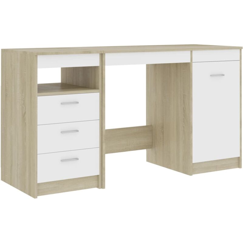 

Escritorio de Aglomerado 140x50x76 cm Blanco y Roble Sonoma - Blanco - Vidaxl