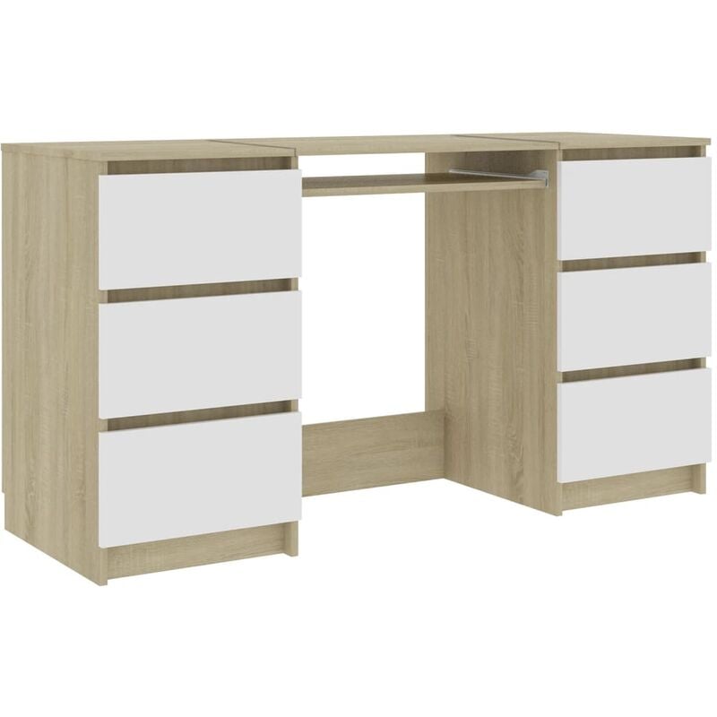 

Escritorio de Aglomerado 140x50x77 cm Blanco y Roble Sonoma - Blanco - Vidaxl