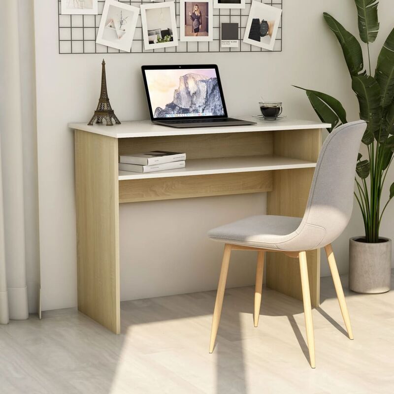 

Escritorio de aglomerado blanco y roble Sonoma 90x50x74 cm - Beige