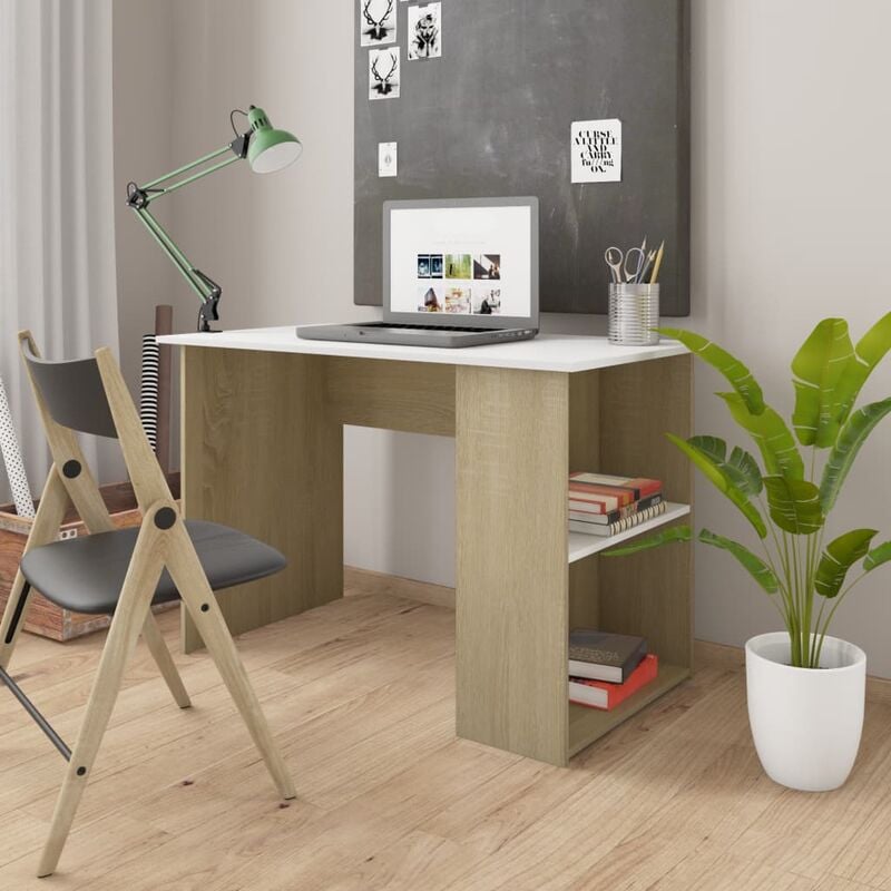 

Escritorio de aglomerado color blanco roble Sonoma 110x60x73 cm