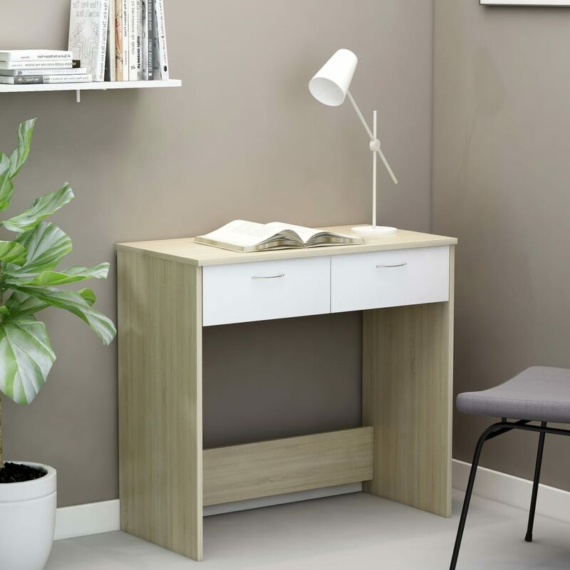 

Escritorio de aglomerado color roble Sonoma y blanco 80x40x75cm - Beige