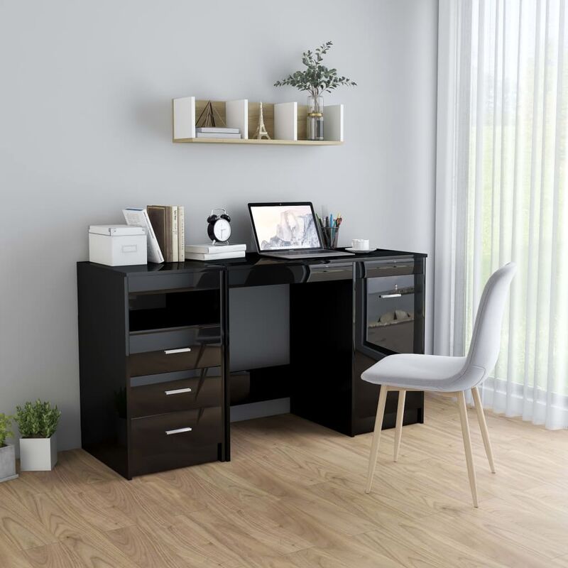 

Escritorio de aglomerado negro brillante 140x50x76 cm - Negro