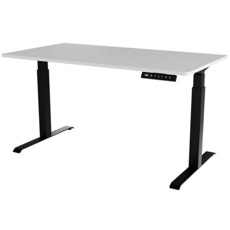 Escritorio de altura regulable Charlotte 195, Blanco + Negro, Altura ajustable, Eléctrico, Número de puertas: 0, Número de cajones: 0, 72x150x80cm