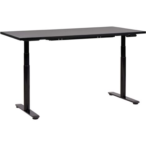 Escritorio de altura regulable eléctrico diseño moderno patas redondas 160 x 72 cm tablero negro soporte de acero negro DESTINAS