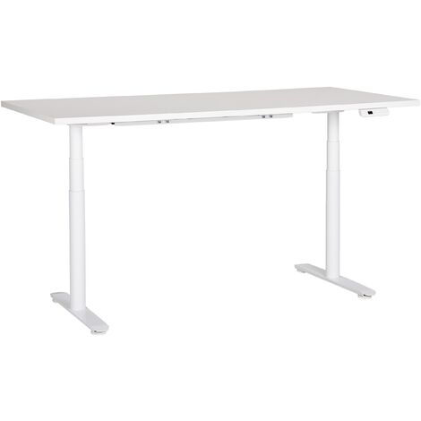 Escritorio de altura regulable eléctrico diseño moderno patas redondas 180 x 80 cm tablero blanco soporte de acero blanco DESTINAS