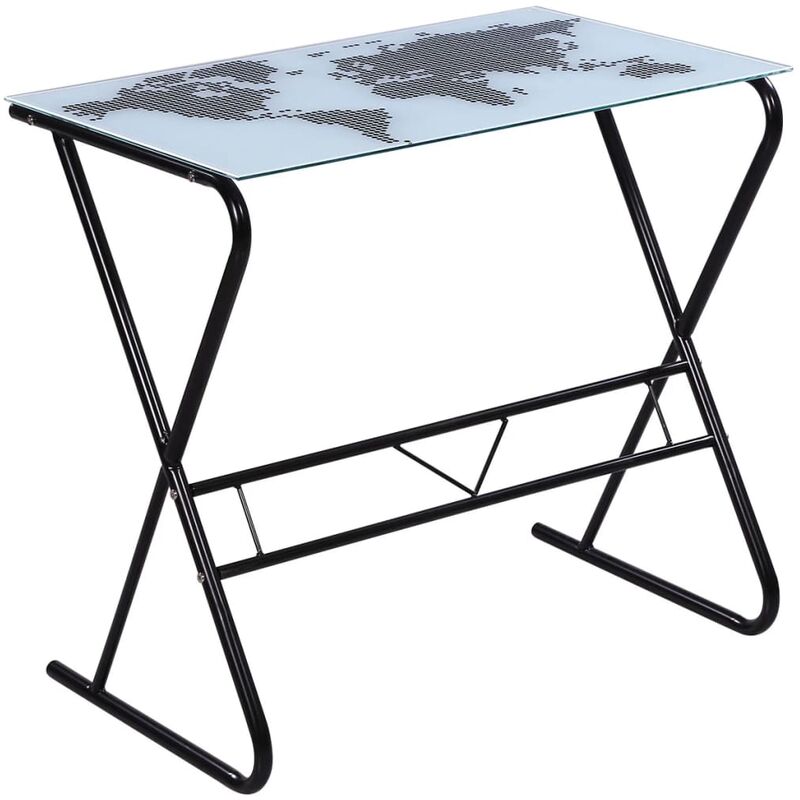 

Escritorio de Cristal con Estampado de Mapa Del Mundo - Blanco - Vidaxl