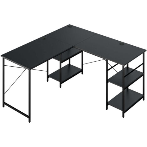 Escritorio de esquina 151 x 151 x 75 cm ajustable a escritorio recto para 2 personas con 4 estantes madera de ingeniería negra 200010841