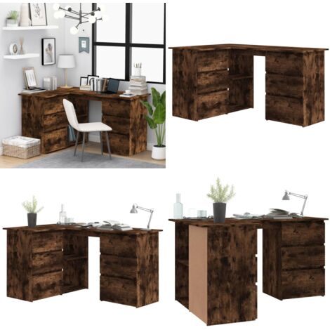 Escritorio de esquina contrachapada roble ahumado 145x100x76cm - Madera contrachapada - Almacenamiento